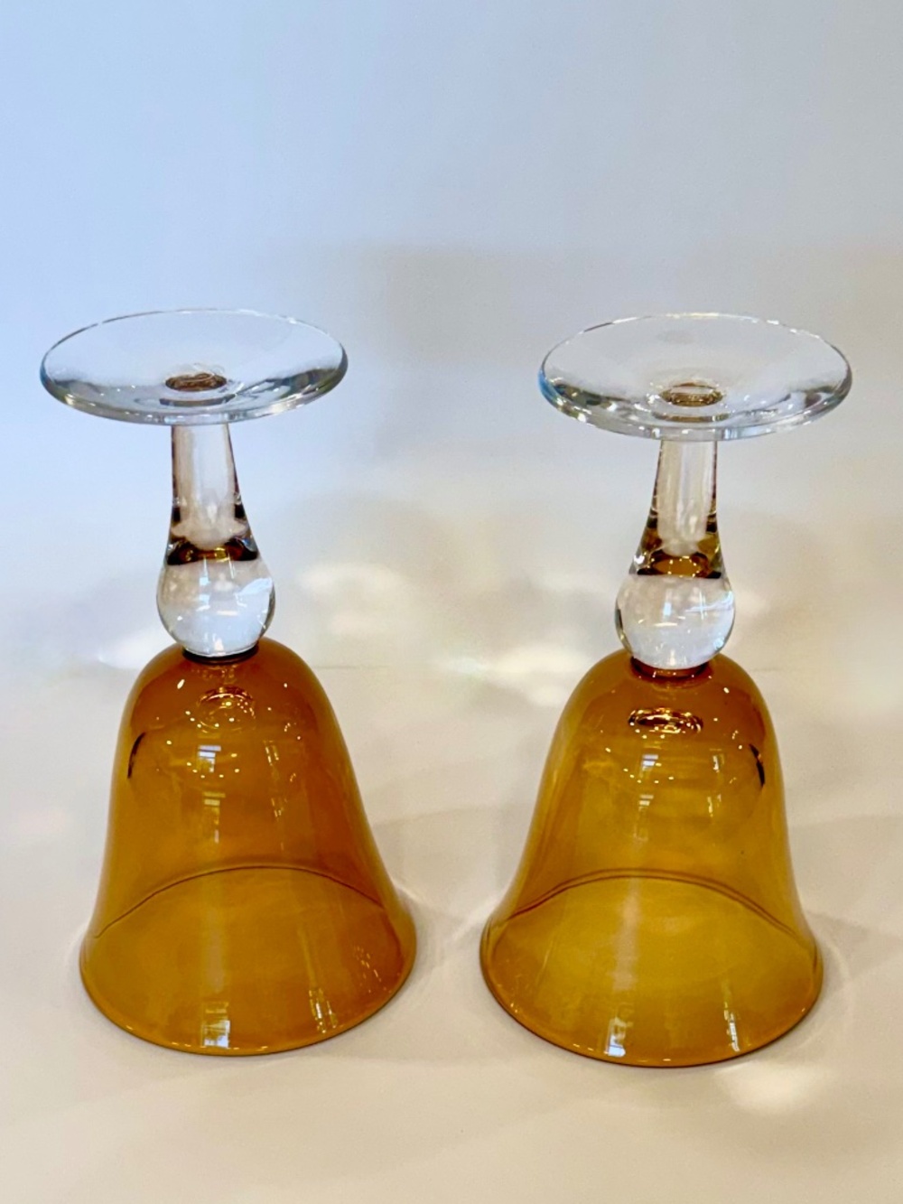 Vintage Artland Iris Amber Hand-Blown Glass Goblets, Set of 2